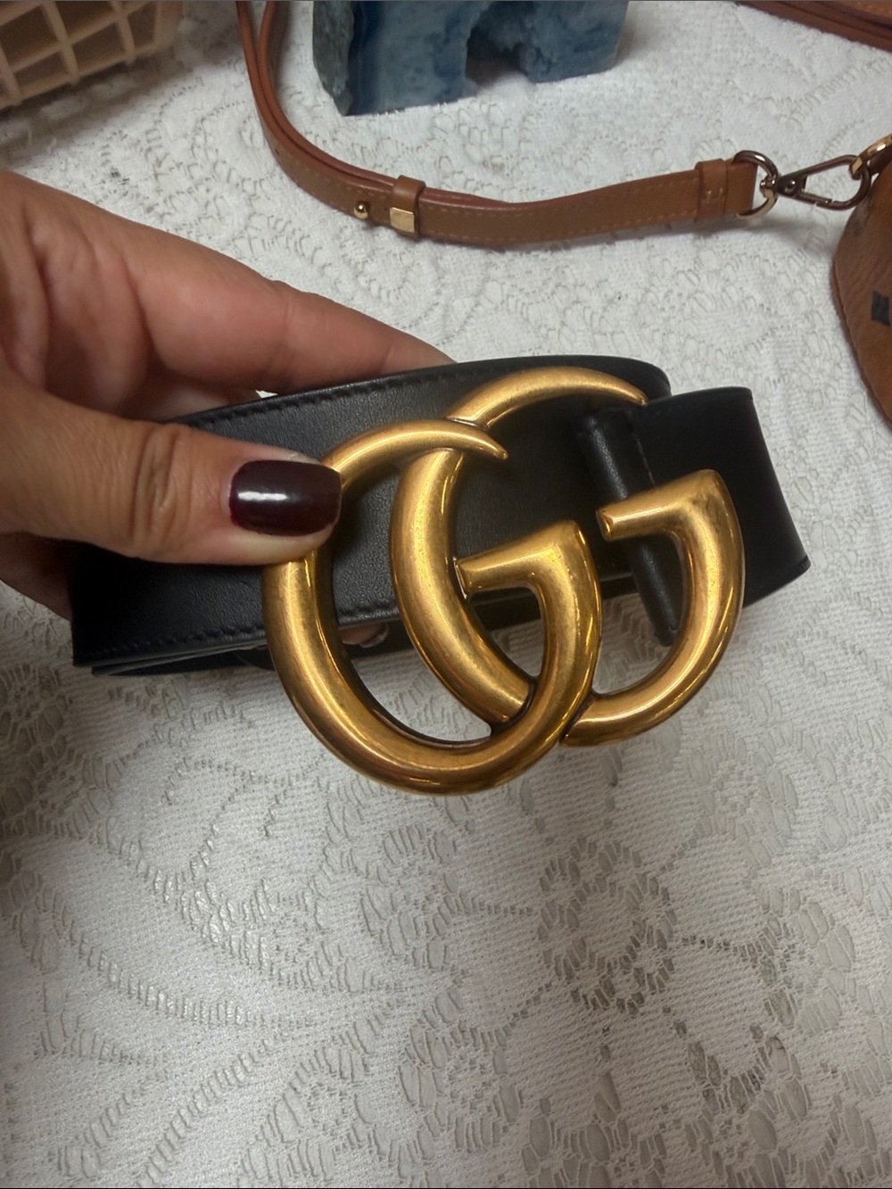 Authentic Gucci Black Leather Belt with Gold Double-G Buckle